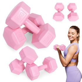 Manubri esagonali set 2x5 kg pesi per esercizi fitness rosa ModernHome