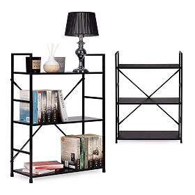 Mensola in legno con struttura in metallo larga LOFT 3 ripiani nera