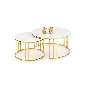 MERCURY 3 set di 2 panche, set di 2 panche, colore: marmo bianco / oro (2p=1pz), Halmar