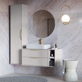 Mobile da bagno Avila 2.0, 80 cm, scanalato, maniglie dorate, cashmere, lectus