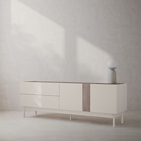 Mobile TV a due ante con cassetti Berula, color cashmere, Noce Villa