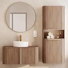 Mobiletto da bagno, colonna Bassa noce lincoln, maniglie dorate, arrotondato