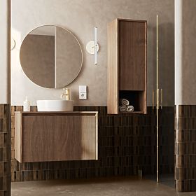 Mobiletto da bagno, colonna bassa Pezzo noce, scanalato