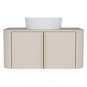 Mobiletto sotto lavabo da appoggio Bassa 80 cm, color cashmere, maniglie dorate, arrotondato