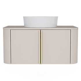 Mobiletto sotto lavabo da appoggio Bassa 80 cm, color cashmere, maniglie dorate, arrotondato