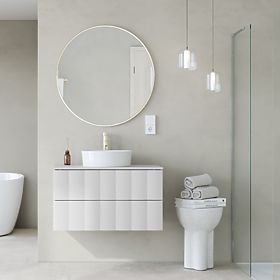 Mobiletto sotto lavabo Grita 80 cm, bianco, pannello frontale ondulato