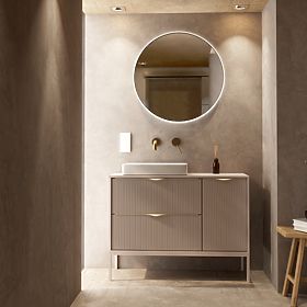 Mobiletto sotto lavabo Livia 100 cm, color cashmere, gambe in metallo, scanalato