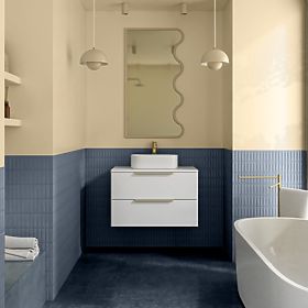 Mobiletto sotto lavabo Tidea 80 cm, bianco, maniglie dorate