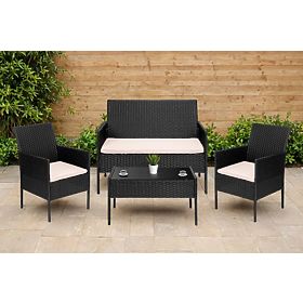 Mobili da giardino in tecnorattan set 4 in 1 MAGNOLIA nero cuscini beige