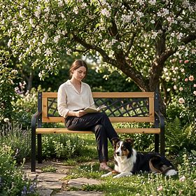 Panchina da giardino in legno con schienale a griglia 118x52 cm parco MultiGarden, MultiGarden