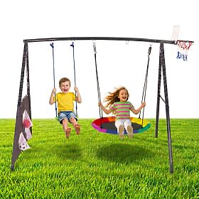 Parco giochi per bambini altalena da giardino 4 in 1 con canestro da basket nido ECOTOYS