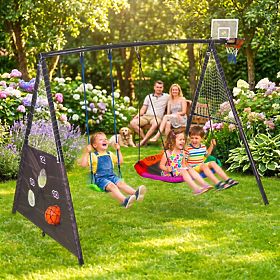 Parco giochi per bambini altalena da giardino 4 in 1 con canestro da basket nido ECOTOYS