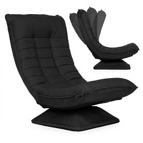 Poltrona girevole relax con schienale regolabile chaise longue per soggiorno nera ModernHome, MODERNHOME