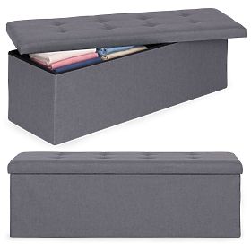 Pouf imbottito 111x38 cm con spazio di archiviazione grigio scuro ModernHome, MODERNHOME