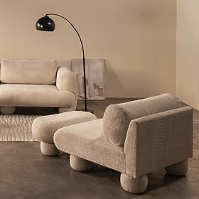 Pouf ovale Fragola beige chiaro, bouclé, forme arrotondate