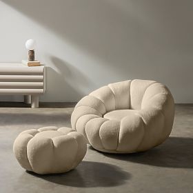 Pouf Perugia, beige, bouclé, forme arrotondate
