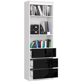 Scaffale da ufficio R 60 cm CLP 3 cassetti 2 ripiani PK Bianco / Nero Lucido