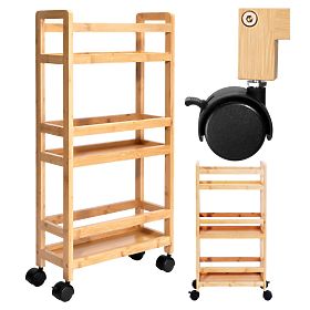 Scaffale in bambù su ruote INAKI 3 livelli naturale