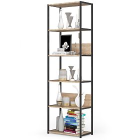 Scaffale loft in metallo 60 cm - nero-rovere sonoma - 6 ripiani