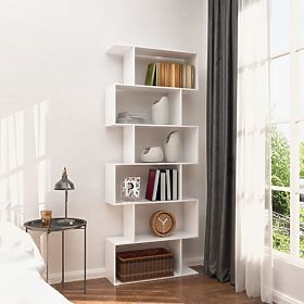 Scaffale moderno per soggiorno con griglia a 5 ripiani per libri bianco, MODERNHOME