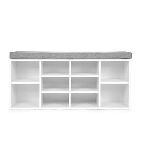 Scarpiera con cuscino grigio 10 ripiani bianco, MODERNHOME