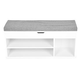 Scarpiera con cuscino grigio e seduta apribile 3 ripiani bianco, MODERNHOME