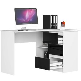 SCRIVANIA ANGOLARE B16 124 cm DESTRA 3 CASSETTI PK BIANCO / NERO LUCIDO