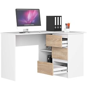 SCRIVANIA ANGOLARE B16 124 cm DESTRA 3 CASSETTI PK BIANCO / SONOMA