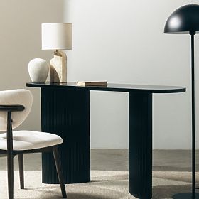 Scrivania/Consolle Pauline 140 cm, nera, lamelle, lectus