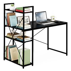 Scrivania per computer 120x60 cm con scaffale e 3 ripiani nera ModernHome, MODERNHOME