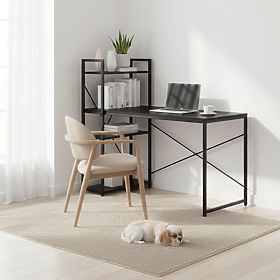 Scrivania per computer 120x60 cm con scaffale e 3 ripiani nera ModernHome, MODERNHOME