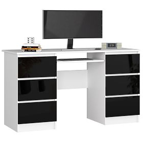 SCRIVANIA PER COMPUTER A-11 135 cm 6 CASSETTI BIANCO / NERO LUCIDO