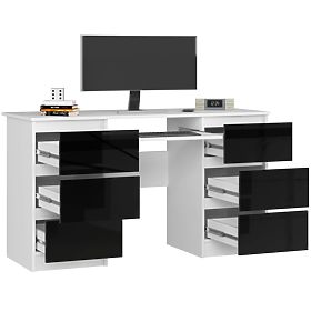 SCRIVANIA PER COMPUTER A-11 135 cm 6 CASSETTI BIANCO / NERO LUCIDO