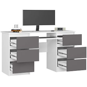 Scrivania per computer A-11 135 cm 6 cassetti PK bianco-grafite grigio