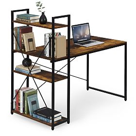 Scrivania per computer scolastica 120x60 cm con scaffale a 3 ripiani, noce antico, loft ModernHome, MODERNHOME