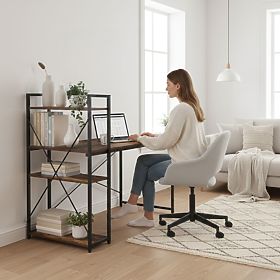 Scrivania per computer scolastica 120x60 cm con scaffale a 3 ripiani, noce antico, loft ModernHome, MODERNHOME