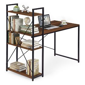 Scrivania per computer scolastica 120x60 cm con scaffale e 3 ripiani noce scuro loft ModernHome, MODERNHOME