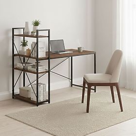 Scrivania per computer scolastica 120x60 cm con scaffale e 3 ripiani noce scuro loft ModernHome, MODERNHOME