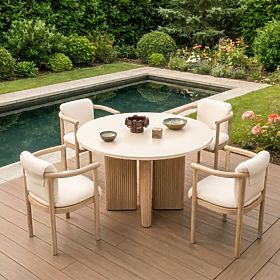 Sedia da giardino Komorebi in legno di acacia chiaro/beige chiaro, arrotondata
