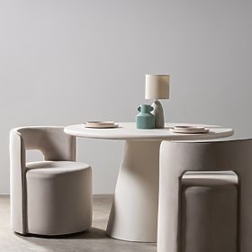 Sedia girevole Raval beige, velluto, arrotondata