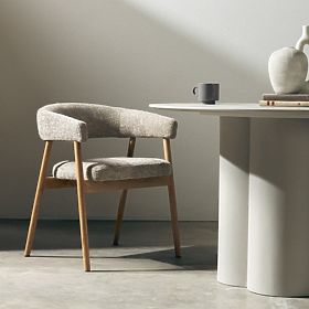 Sedia imbottita Giovani, beige/legno di quercia, arrotondata, lectus
