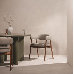 Sedia imbottita Giovani, marrone chiaro/legno di quercia, arrotondata, lectus