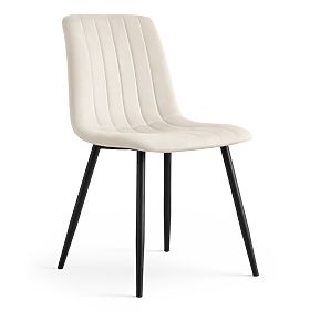 Sedia imbottita in velluto con cuciture Beige LIVO Gambe nere