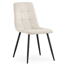 Sedia imbottita in velluto trapuntata Beige NERO Gambe nere