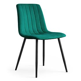 Sedia imbottita in velluto trapuntato Verde Bottiglia LIVO Gambe nere