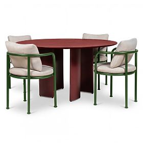 Set da giardino Amarello, tavolo rotondo 140 cm + 4 sedie, alluminio, verde/marrone bordeaux