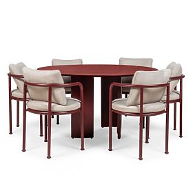 Set da giardino Amarello, tavolo rotondo 140 cm + 6 sedie, alluminio, marrone bordeaux