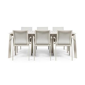 Set da giardino Canelli, tavolo allungabile 205-286 cm + 6 sedie, alluminio, beige chiaro