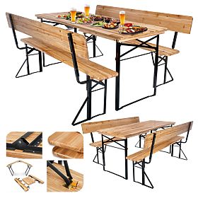 Set da giardino in acciaio e legno PORTER tavolo 170 cm + 2 panche