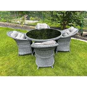 Set da pranzo in tecnorattan (tavolo rotondo + 4 poltrone) MODERNO grigio